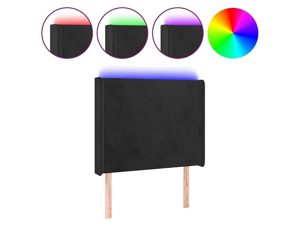 Cabeceira de cama c/ luzes LED veludo 103x16x118/128 cm preto PT199545