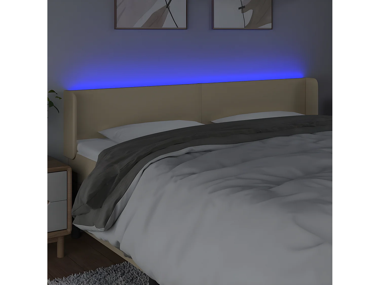 Tête de lit à LED Crème 203x16x78/88 cm Tissu POI41157 BonneVie Meuble