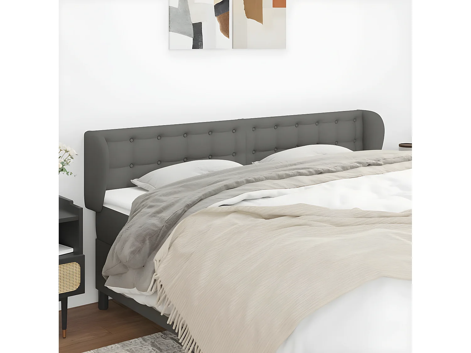 Tête de lit avec oreilles Gris foncé 183x23x78,88 cm Tissu LKC82590 BonneVie Meuble
