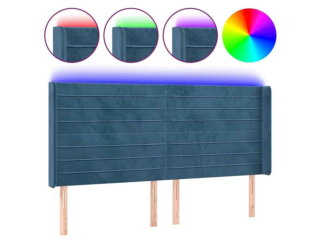 Cabeceira cama c/ luzes LED veludo 203x16x118/128cm azul-escuro PT525516