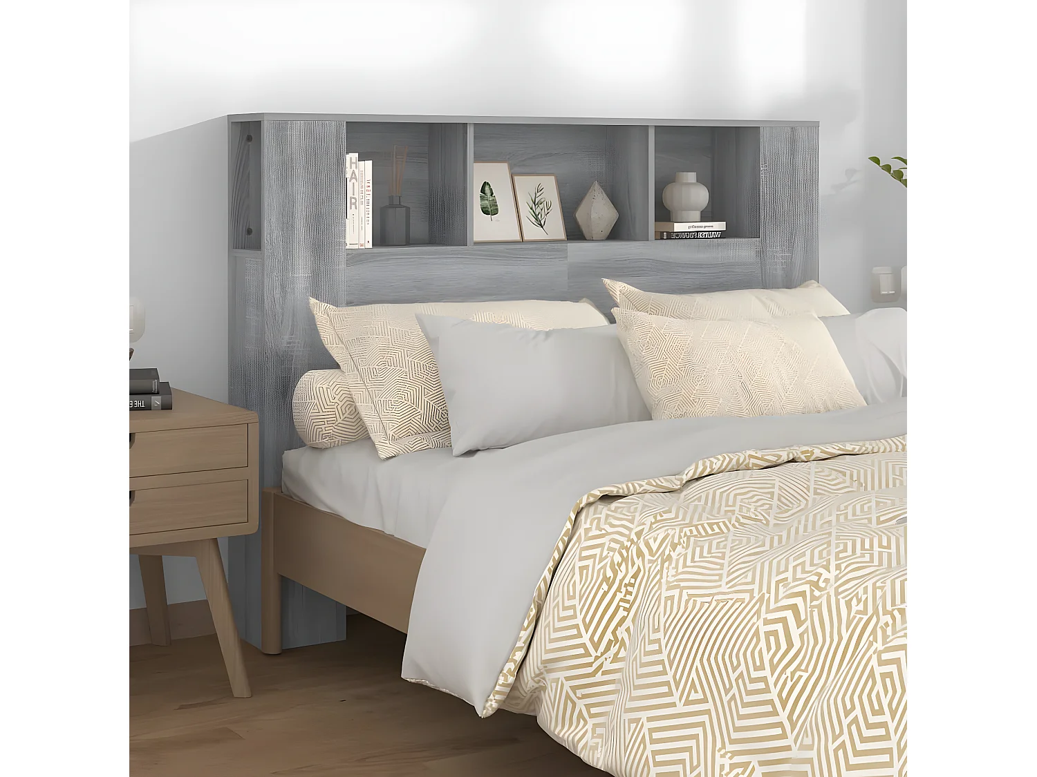 Armoire de tête de lit Sonoma gris 140x18,5x104,5 cm POI13851 BonneVie Meuble