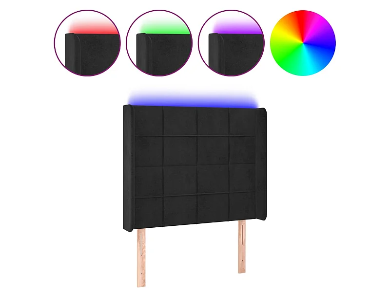 Tête de lit à LED Noir 83x16x118/128 cm Velours POI72117 BonneVie Meuble