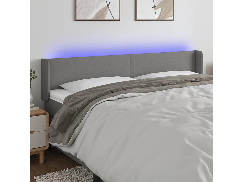 Tête de lit à LED Gris foncé 203x16x78/88 cm Tissu POI29479 BonneVie Meuble