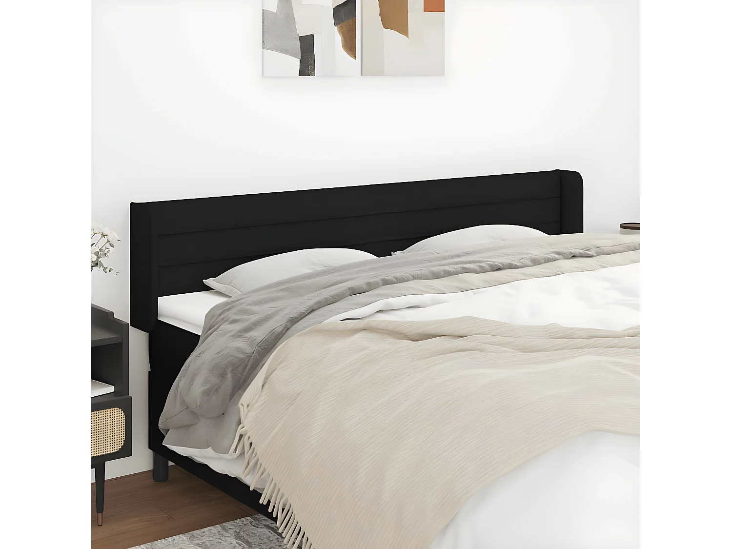 Tête de lit avec oreilles Noir 183x16x78/88 cm Tissu POI25988 BonneVie Meuble