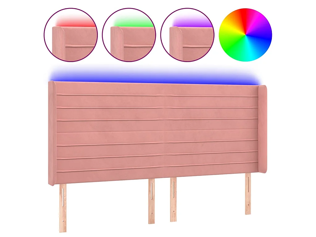Tête de lit à LED Rose 203x16x118/128 cm Velours POI49046 BonneVie Meuble