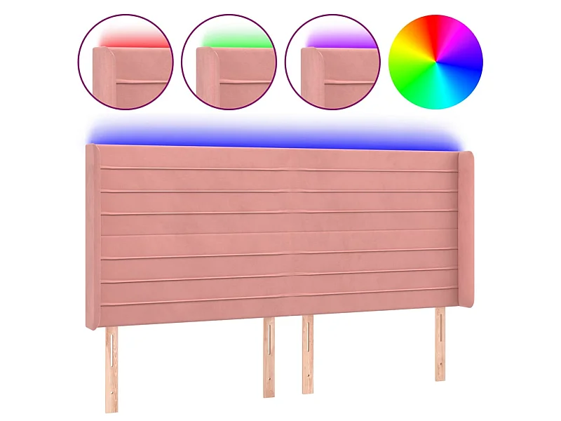 Tête de lit à LED Rose 203x16x118/128 cm Velours POI49046 BonneVie Meuble