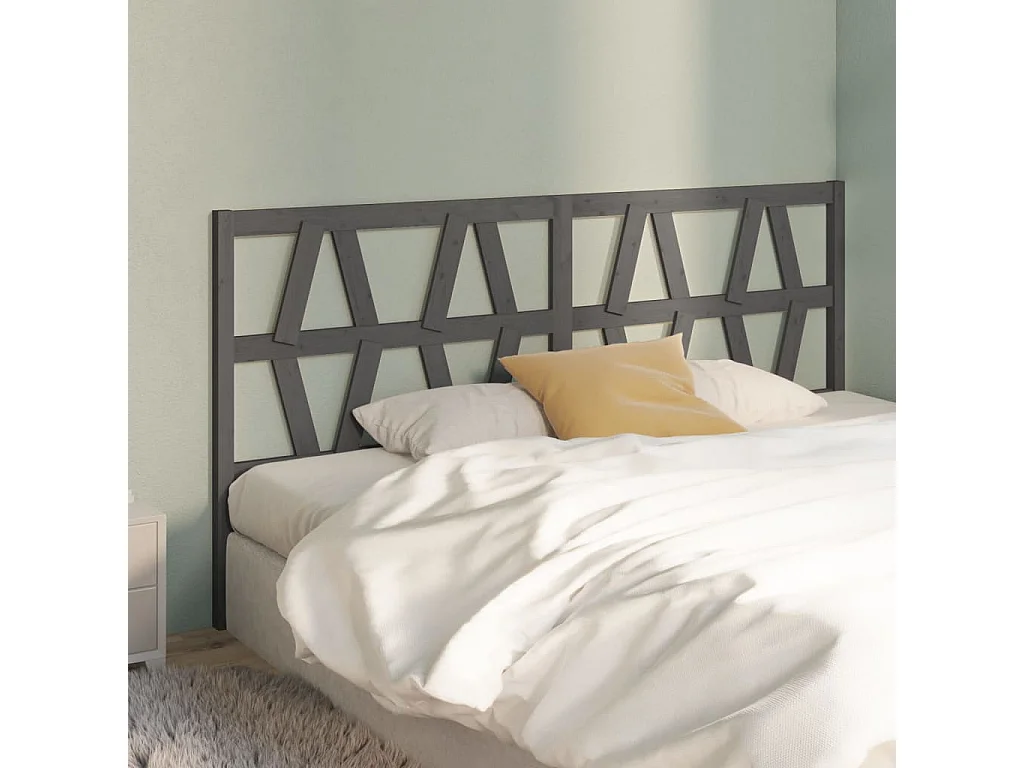 Cabecero de cama madera maciza de pino gris 206x4x100 cm ES27895