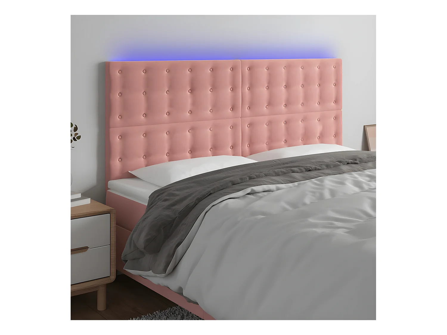 LED Kopfteil,Bettkopfteil Rosa 160x5x118/128 cm Samt -gkd449379