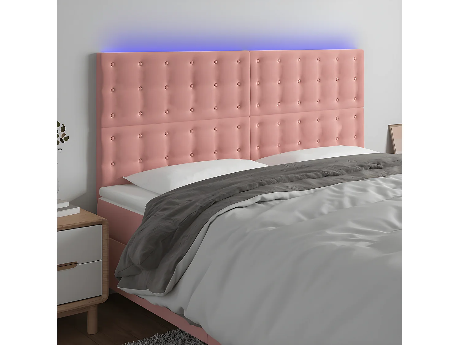 Tête de lit à LED Rose 160x5x118/128 cm Velours POI41013 BonneVie Meuble
