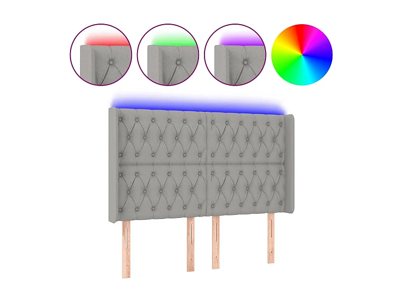 Testiera | Testata del letto a LED Grigio Chiaro 147x16x118/128 cm in Tessuto