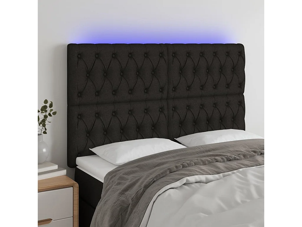 Tête de lit à LED Noir 160x7x118/128 cm Tissu POI84595 BonneVie Meuble