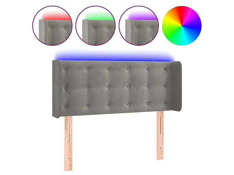 Tête de lit à LED Gris clair 93x16x78/88 cm Velours POI85271 BonneVie Meuble