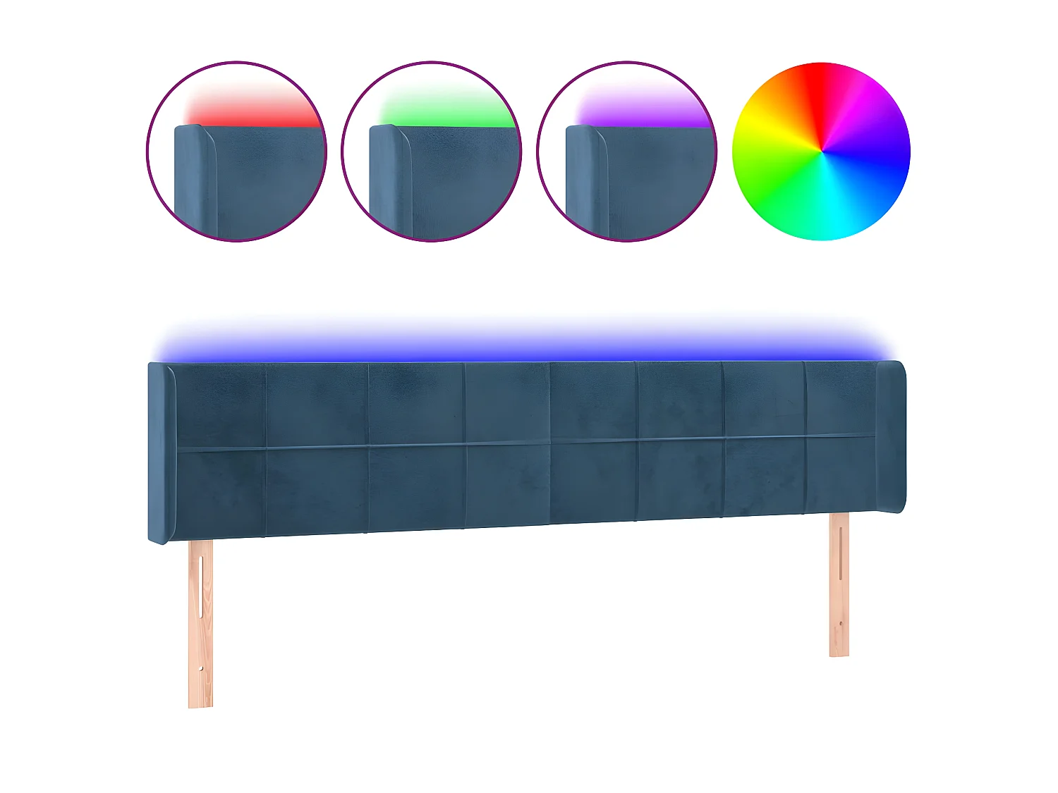 Cabeceira cama c/ luzes LED veludo 163x16x78/88 cm azul-escuro PT753197
