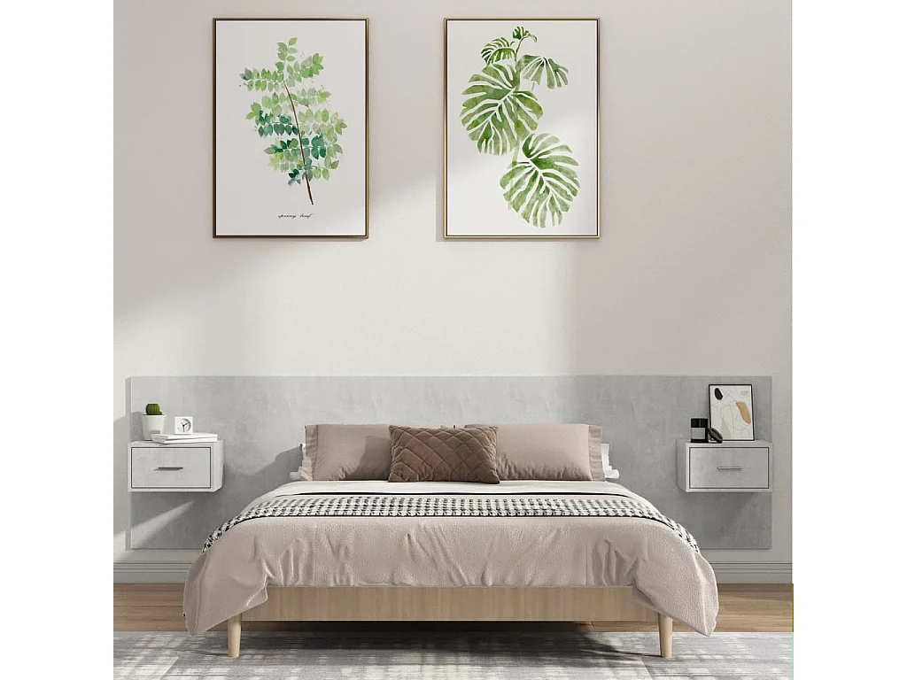 Tête de lit avec armoires Gris béton Bois d'ingénierie POI21336 BonneVie Meuble