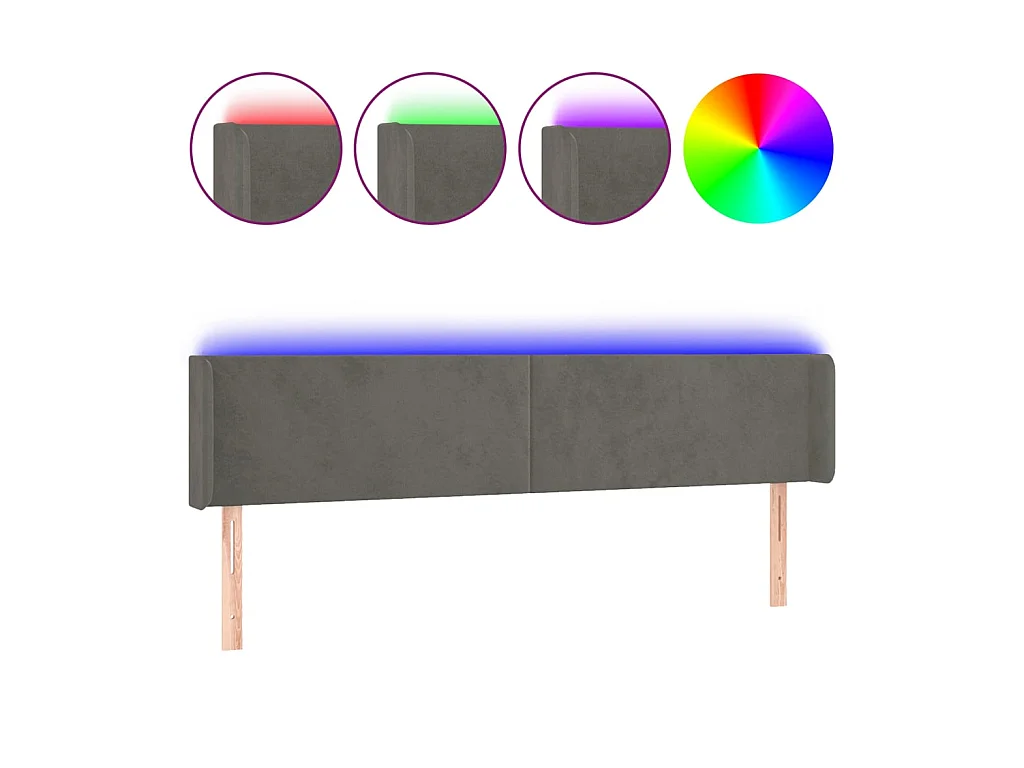 Tête de lit à LED Gris foncé 163x16x78/88 cm Velours POI52236 BonneVie Meuble