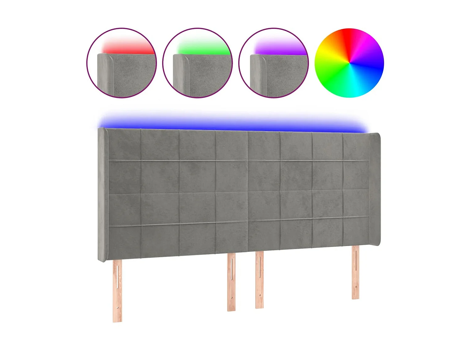 Testiera | Testata del letto a LED Grigio Chiaro 163x16x118/128 cm in Velluto