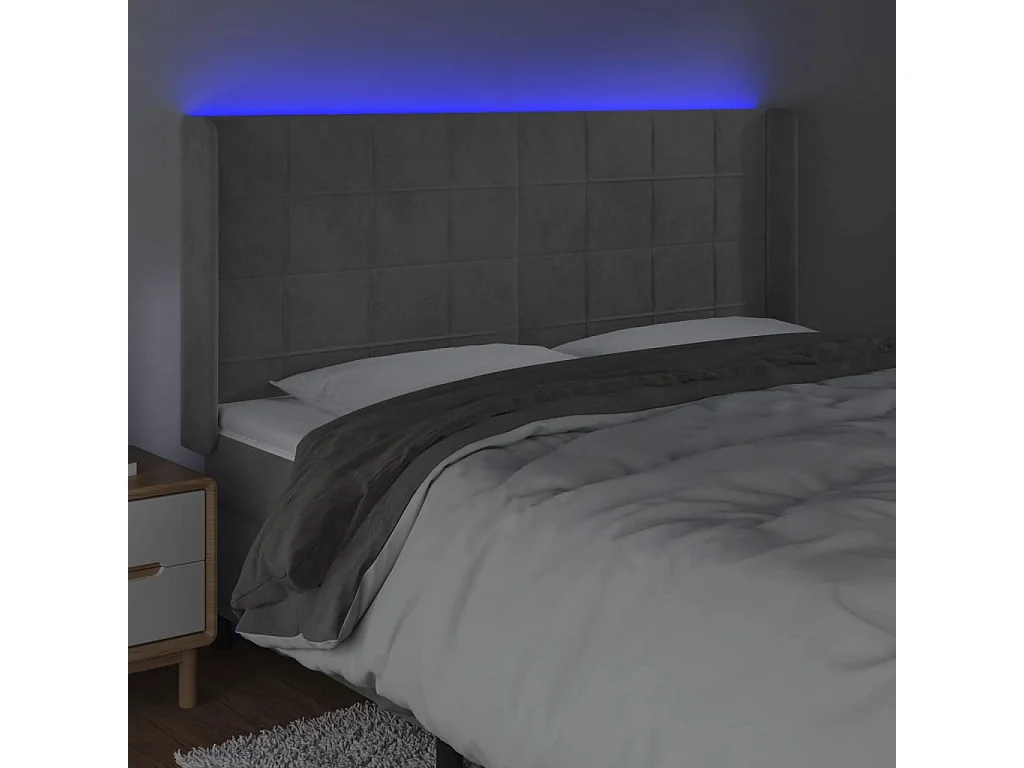 Testiera | Testata del letto a LED Grigio Chiaro 163x16x118/128 cm in Velluto