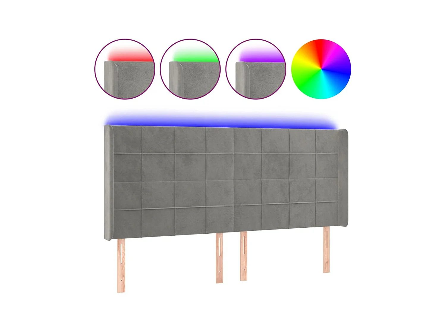 Tête de lit à LED Gris clair 163x16x118/128 cm Velours POI96318 BonneVie Meuble