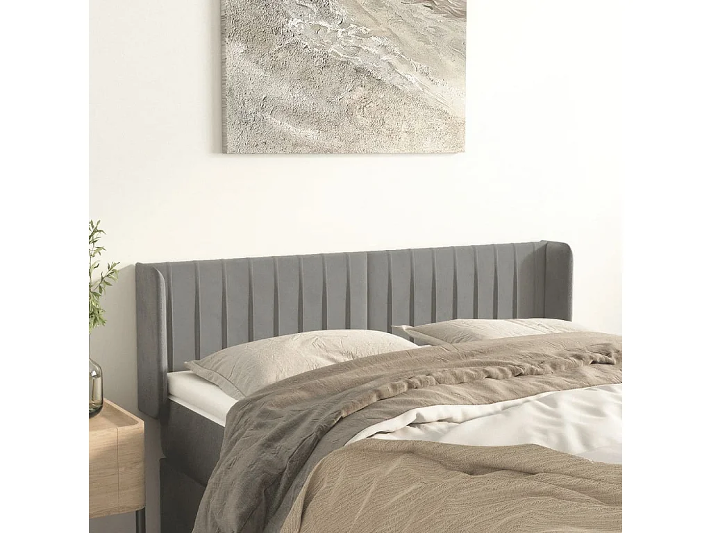 Tête de lit avec oreilles Gris clair 147x16x78/88 cm Velours POI65406 BonneVie Meuble