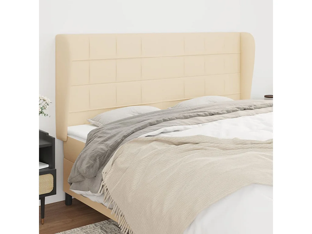 Tête de lit avec oreilles Crème 203x23x118,128 cm Tissu PEWV25429 BonneVie Meuble
