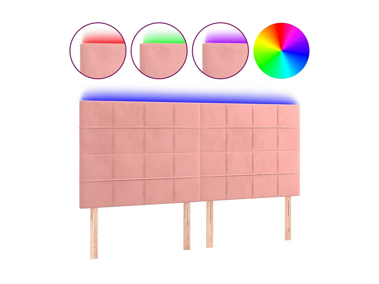 Tête de lit à LED Rose 200x5x118/128 cm Velours POI49068 BonneVie Meuble