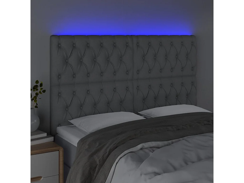 Testiera | Testata del letto a LED Grigio Chiaro 144x7x118/128 cm in Tessuto