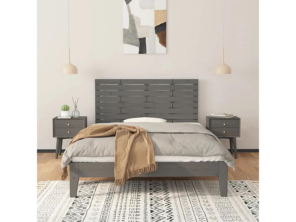 Tête de lit murale Gris 126x3x63 cm Bois massif de pin POI53905 BonneVie Meuble