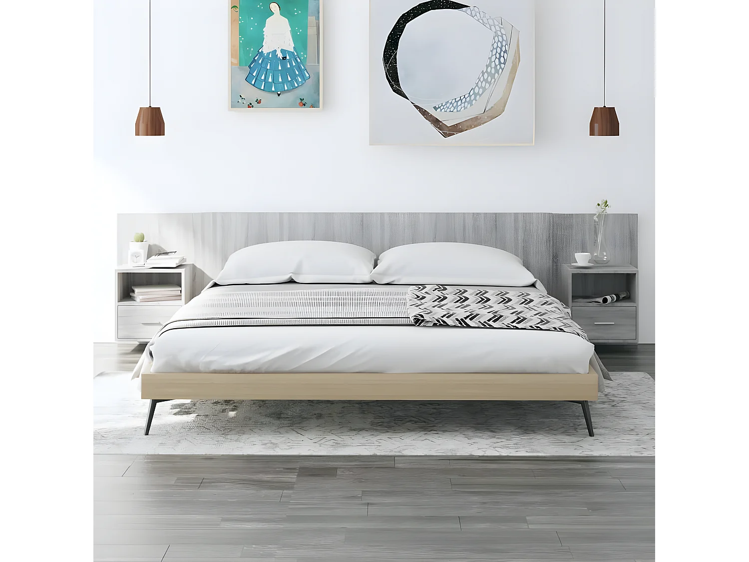 Tête de lit avec armoires sonoma gris Bois d'ingénierie POI12832 BonneVie Meuble