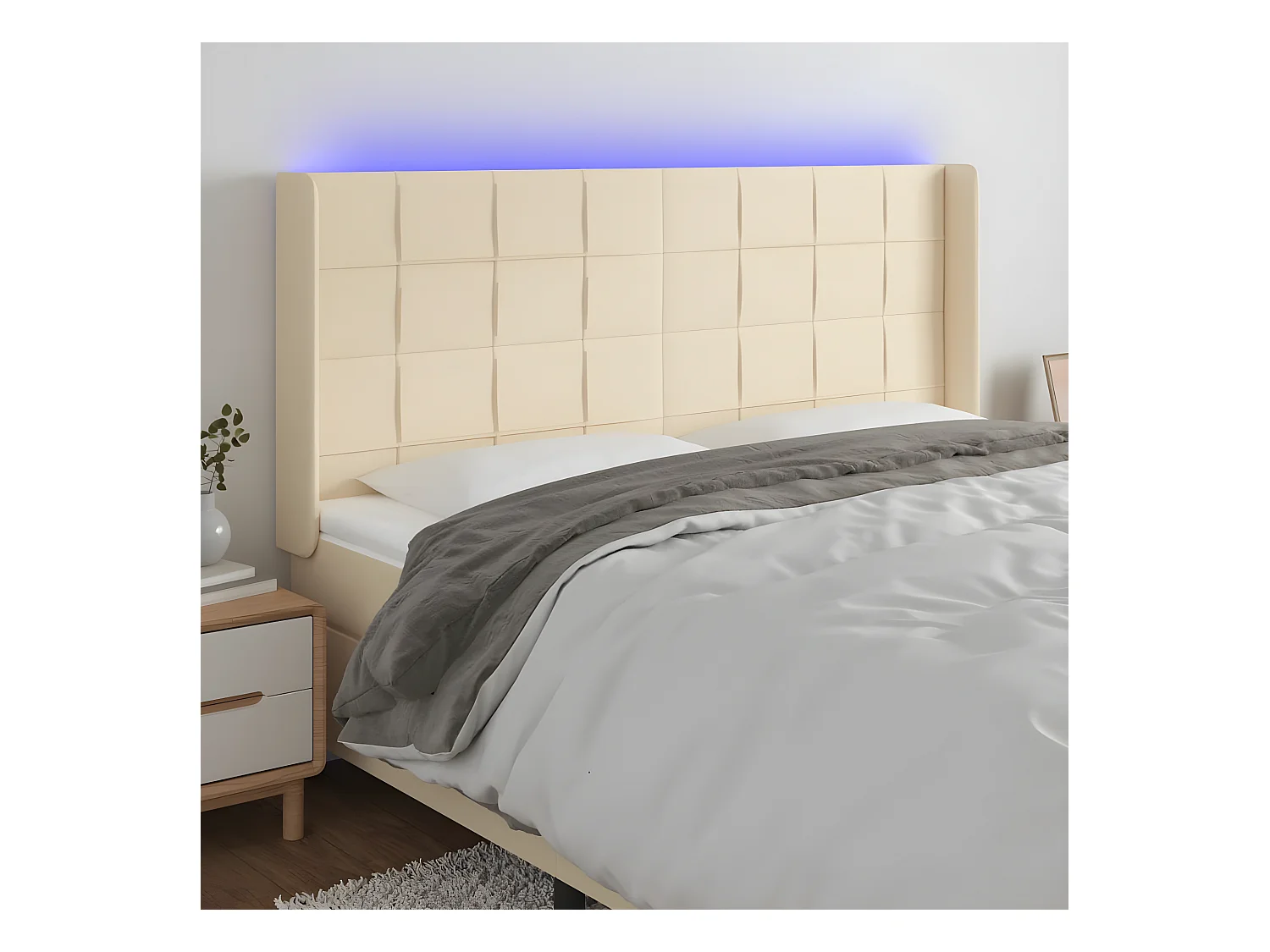 LED Kopfteil,Bettkopfteil Creme 163x16x118/128 cm Stoff -gkd899476