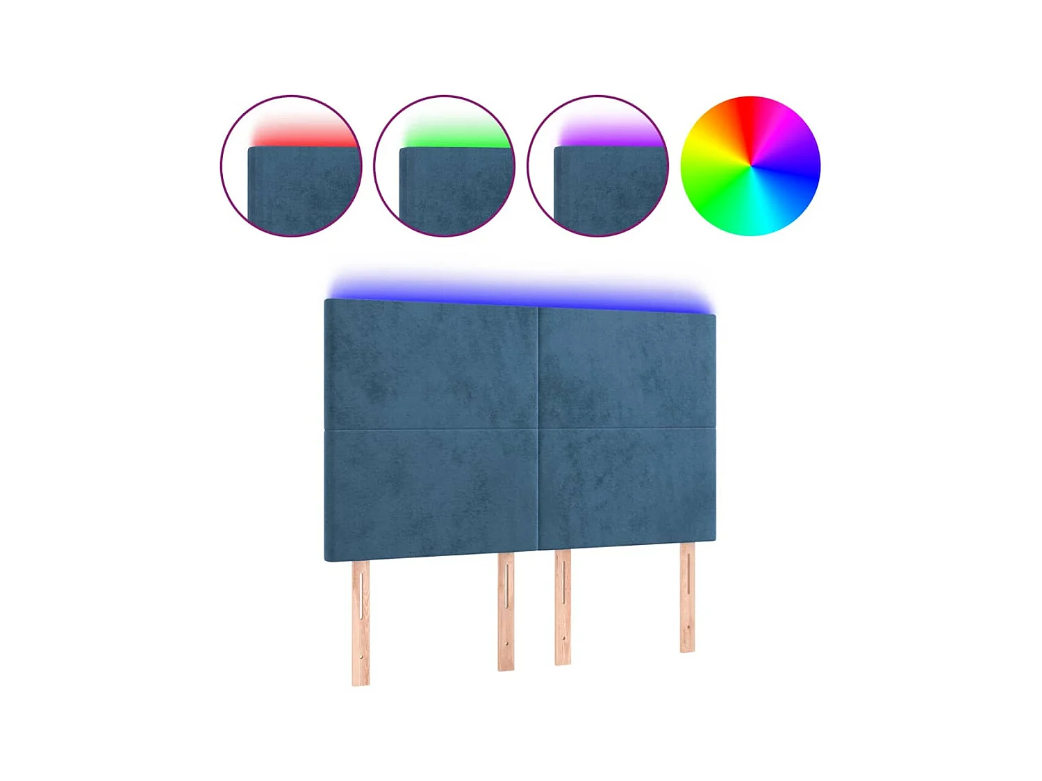 Tête de lit à LED Bleu foncé 144x5x118/128 cm Velours POI12017 BonneVie Meuble