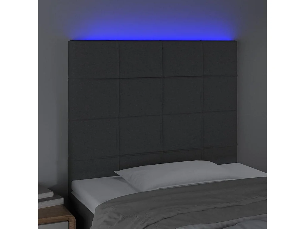 Tête de lit à LED Gris foncé 90x5x118/128 cm Tissu POI76085 BonneVie Meuble