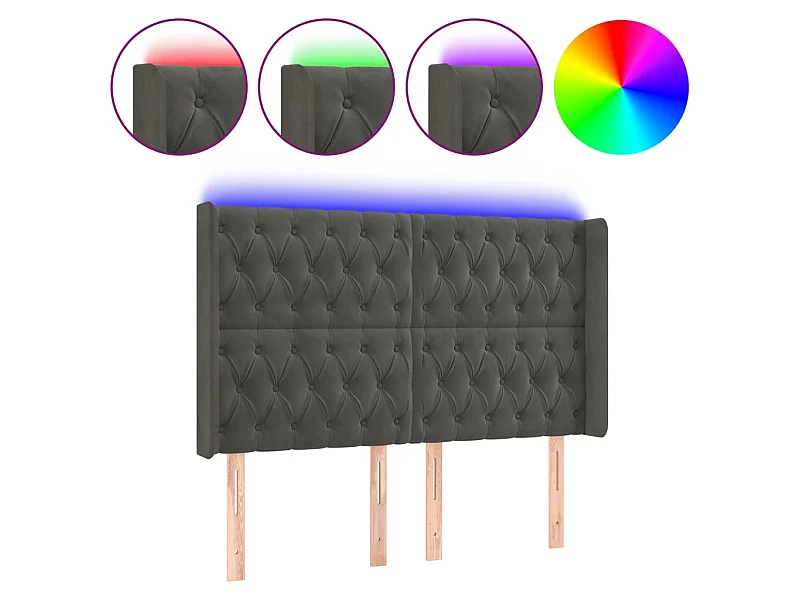 Hoofdbord LED 163x16x118/128 cm fluweel donkergrijs NL793907