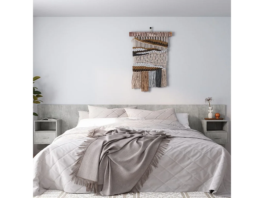 Cabecero de cama con mesitas madera contrachapada gris hormigón ES21624
