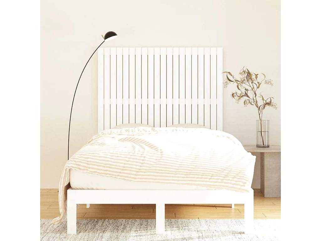 Tête de lit murale Blanc 127,5x3x110 cm Bois massif de pin POI11938 BonneVie Meuble