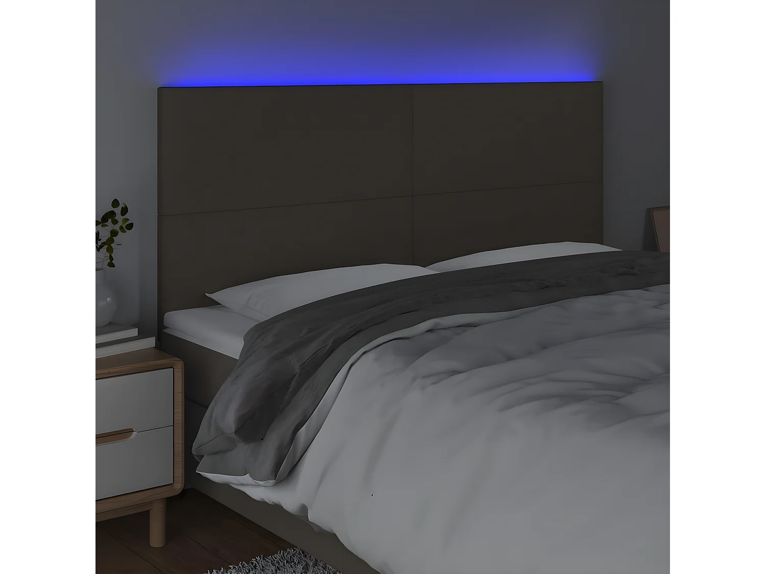 Tête de lit à LED Taupe 200x5x118/128 cm Tissu POI51951 BonneVie Meuble