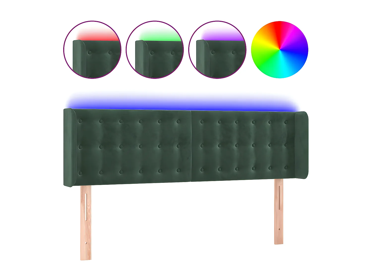 Testiera | Testata del letto a LED Verde Scuro 147x16x78/88 cm in Velluto