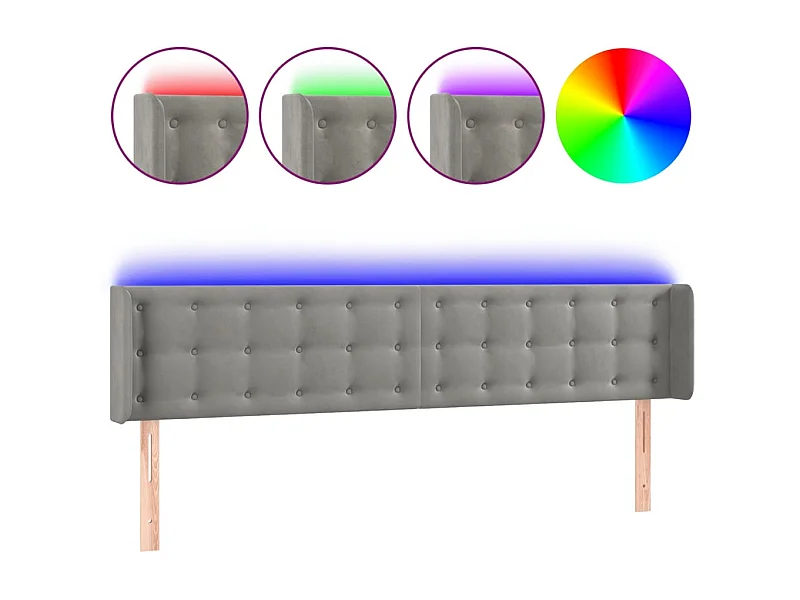 Tête de lit à LED Gris clair 163x16x78/88 cm Velours POI88014 BonneVie Meuble