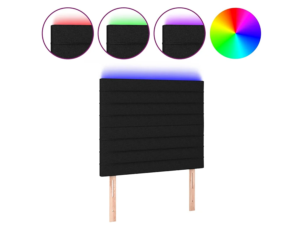 Testiera | Testata del letto a LED Nera 100x5x118/128 cm in Tessuto