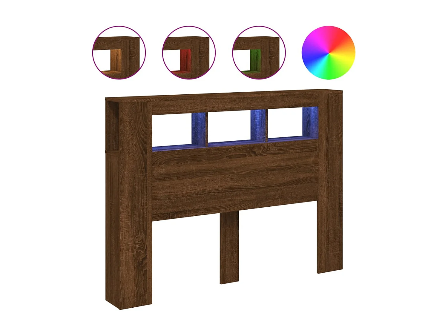 Tête de lit à LED chêne marron 140x18,5x103,5cm bois ingénierie POI74310 BonneVie Meuble