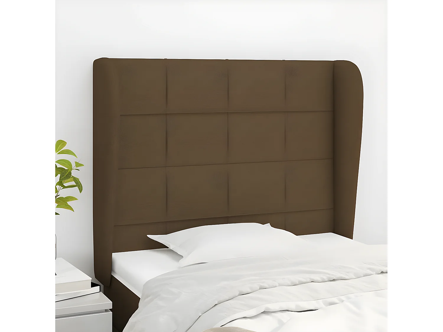 Tête de lit avec oreilles Marron foncé 93x23x118/128 cm Tissu POI35418 BonneVie Meuble