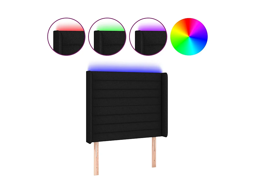 Tête de lit à LED Noir 83x16x118/128 cm Tissu POI59877 BonneVie Meuble