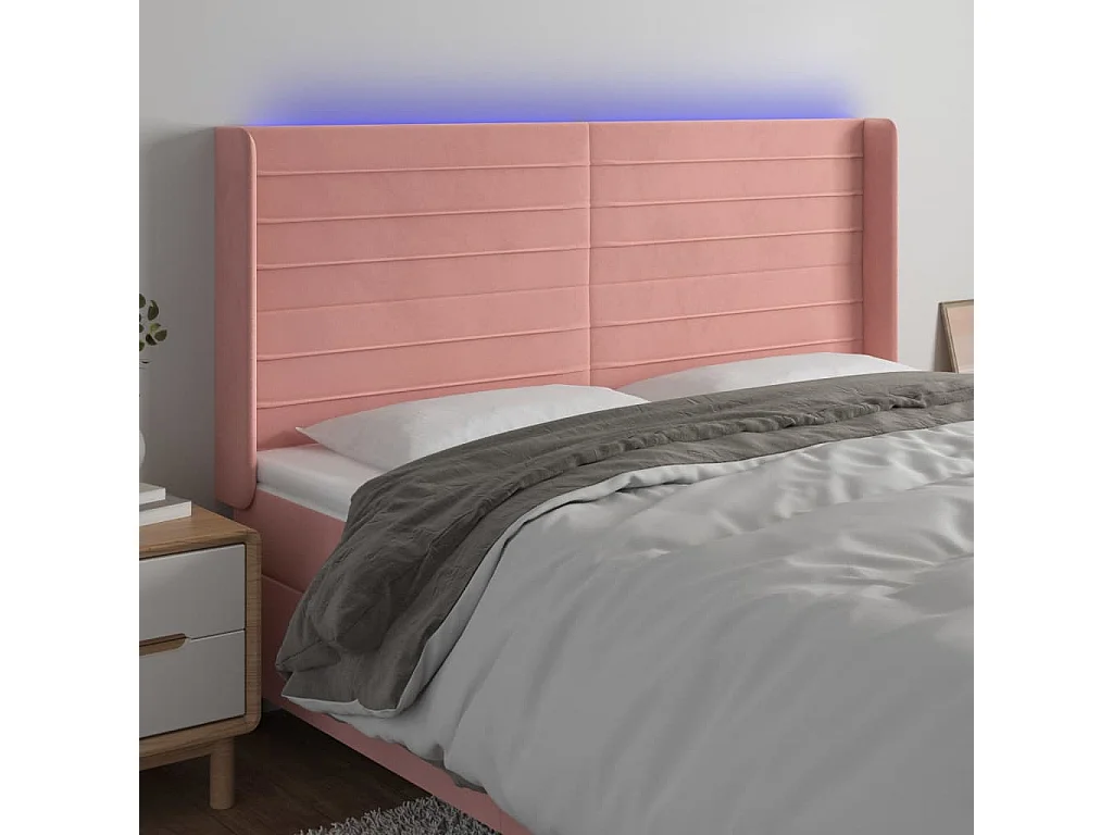 Tête de lit à LED Rose 163x16x118/128 cm Velours POI33512 BonneVie Meuble