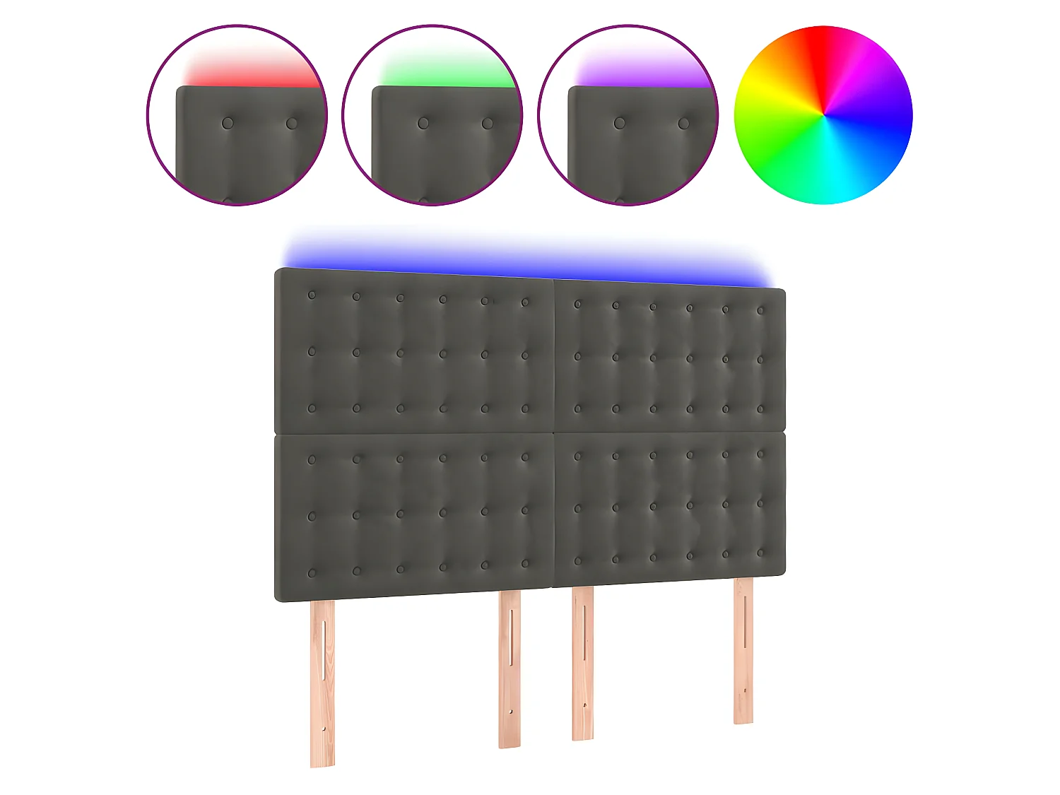 Cabeceira de cama c/ LED veludo 144x5x118/128 cm cinza-escuro PT960720