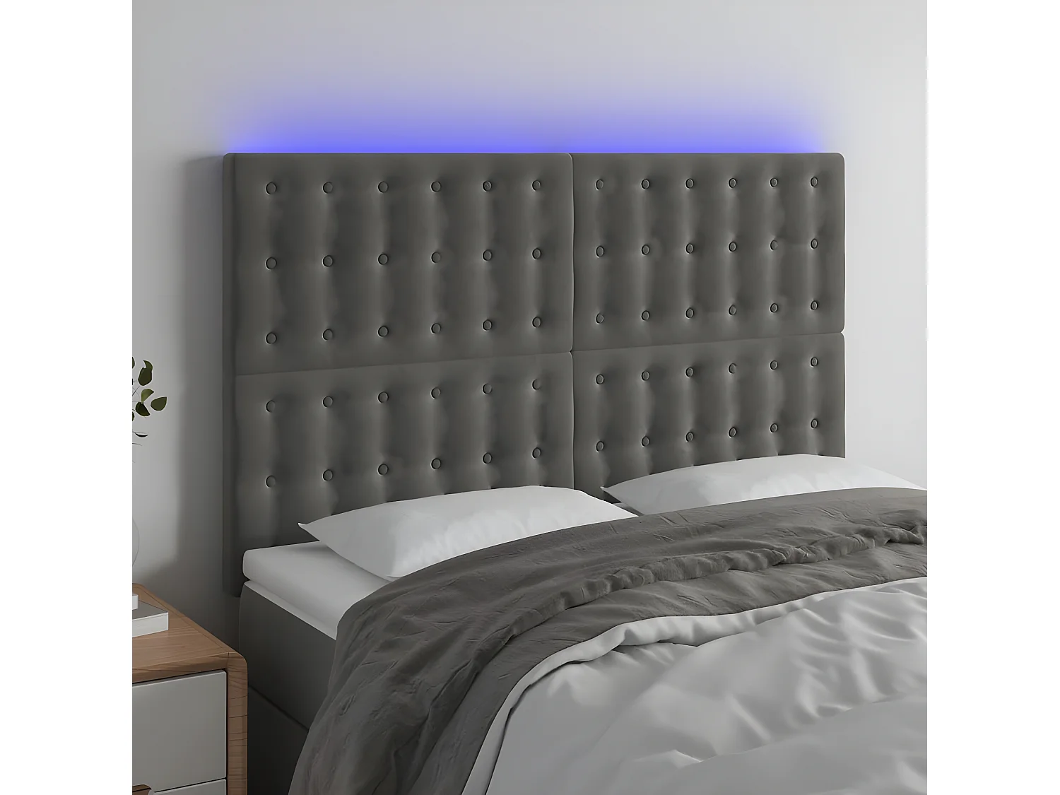 Cabeceira de cama c/ LED veludo 144x5x118/128 cm cinza-escuro PT960720