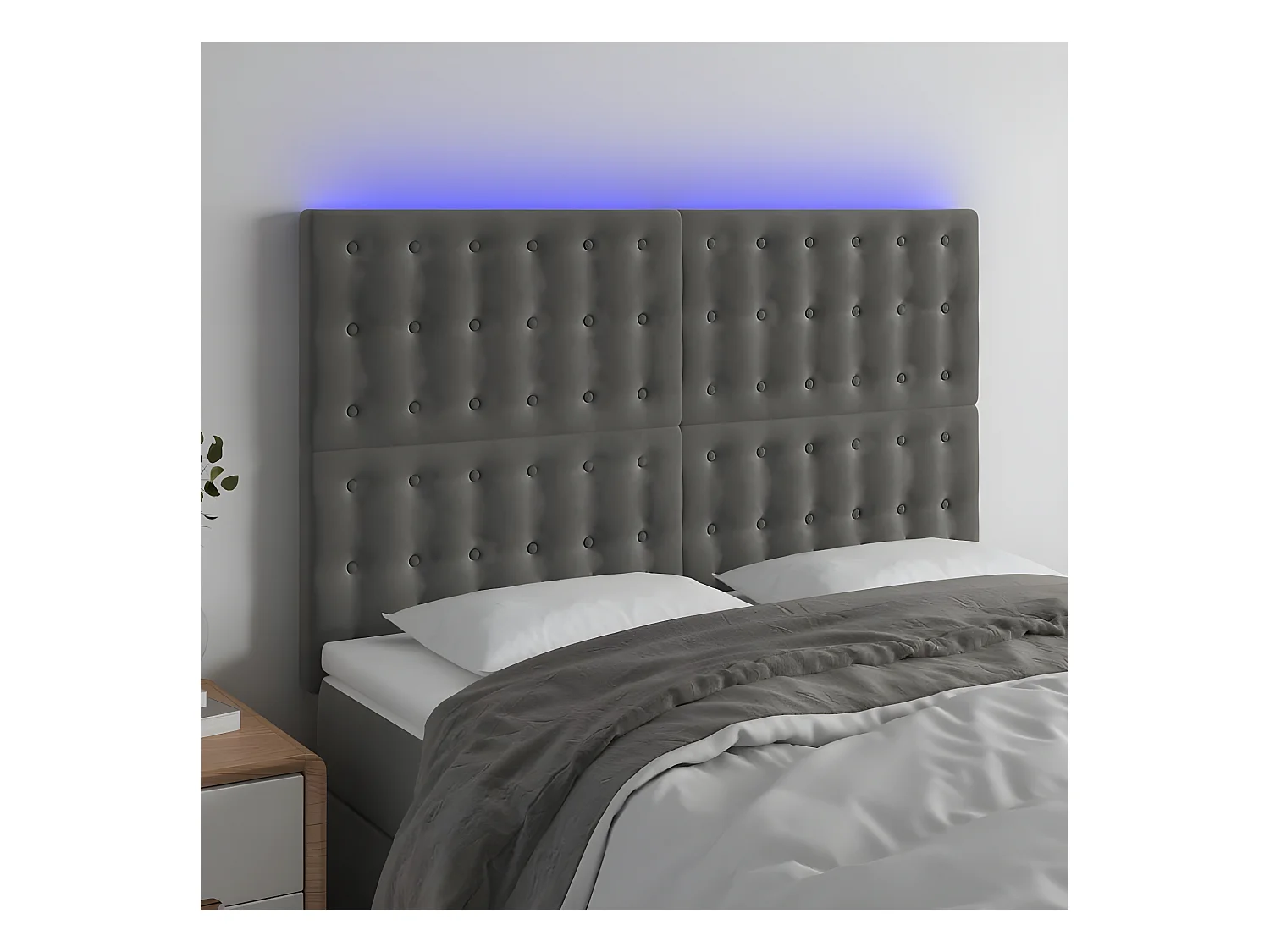 LED Kopfteil,Bettkopfteil Dunkelgrau 144x5x118/128 cm Samt -gkd124918