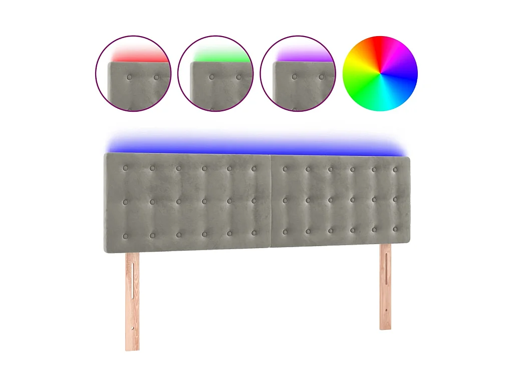 Cabecero con LED de terciopelo gris claro 144x5x78/88 cm ES82393