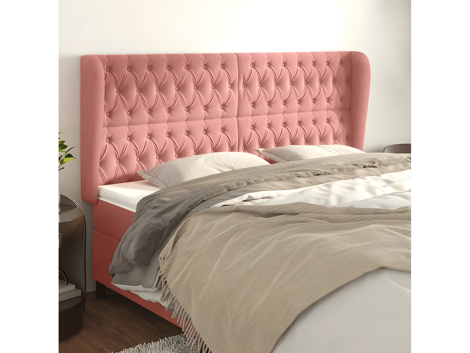 Testiera ad Orecchio Rosa 183x23x118/128 cm in Velluto CFW114164