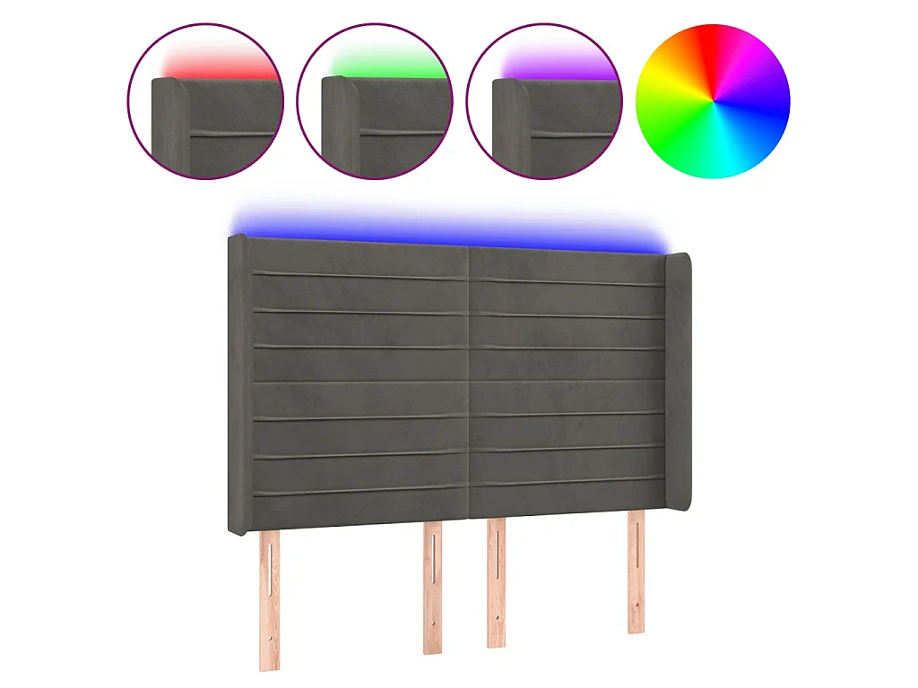 Tête de lit à LED Gris foncé 147x16x118/128 cm Velours POI46212 BonneVie Meuble