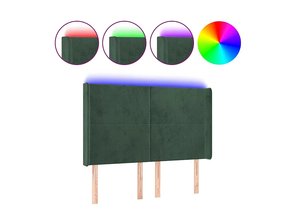 Tête de lit à LED Vert foncé 147x16x118/128 cm Velours POI76605 BonneVie Meuble