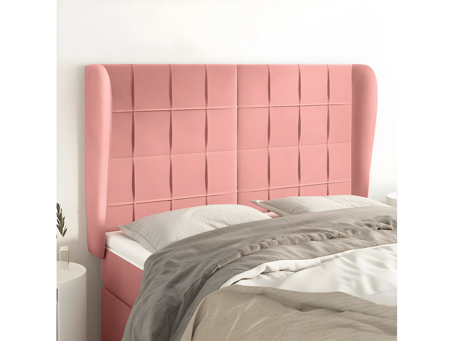 Tête de lit avec oreilles Rose 147x23x118/128 cm Velours POI77657 BonneVie Meuble